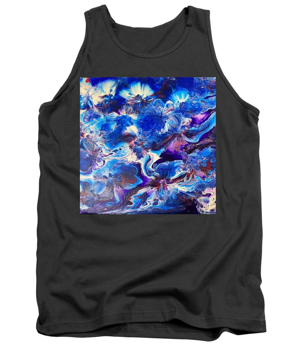 Abstract Tank Top featuring the painting Blue Jellies by Pour Your heART Out Artworks