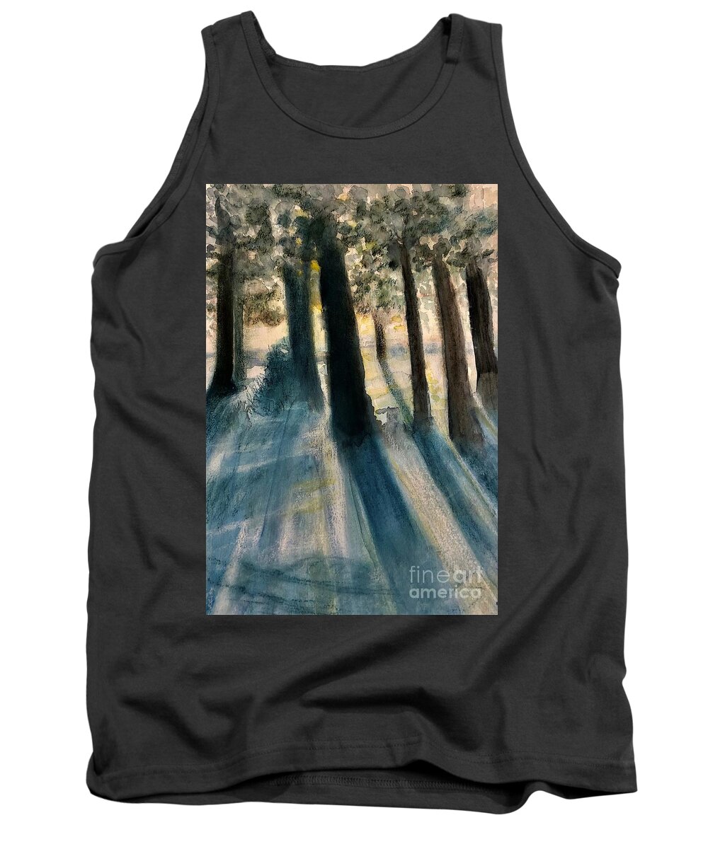 Trees Tank Top featuring the painting Blue Shadows by Deb Stroh-Larson