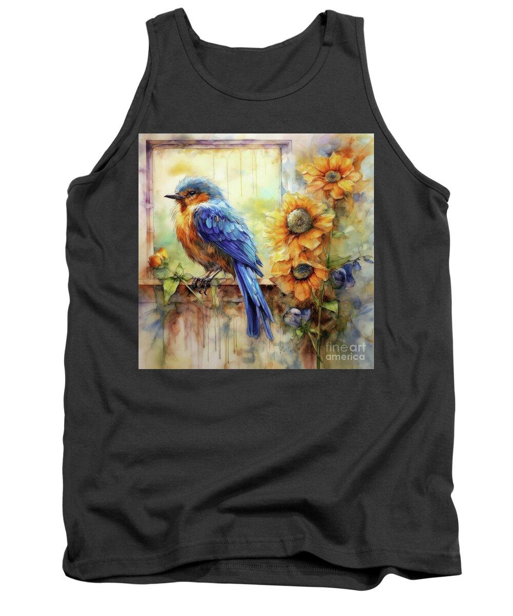 Bluebird Tank Top featuring the painting Bluebird In The Window by Tina LeCour