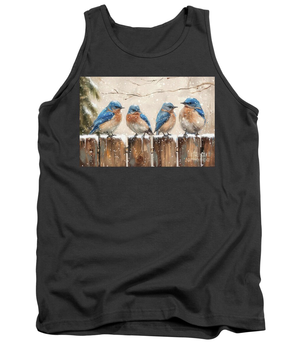 Bluebirds Tank Top featuring the painting Bluebirds On The Fence by Tina LeCour