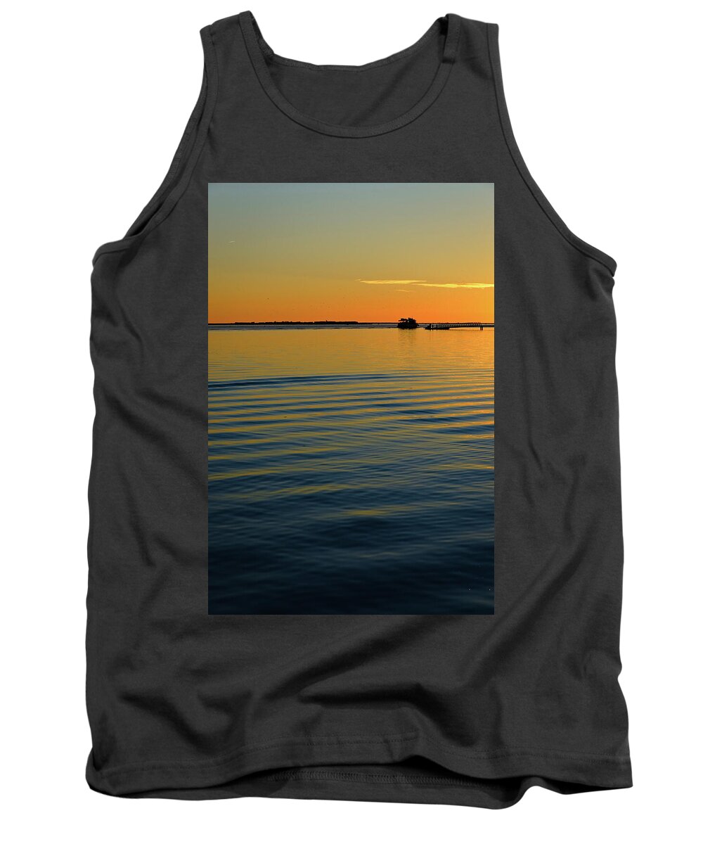 Ria Formosa Tank Top featuring the photograph Boat and dock at dusk by Angelo DeVal