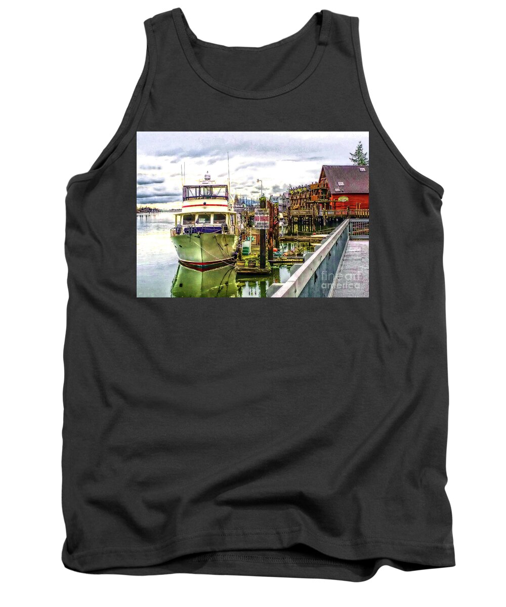 Boats Tank Top featuring the mixed media Boats at La Conner Washington Waterfront by Sea Change Vibes