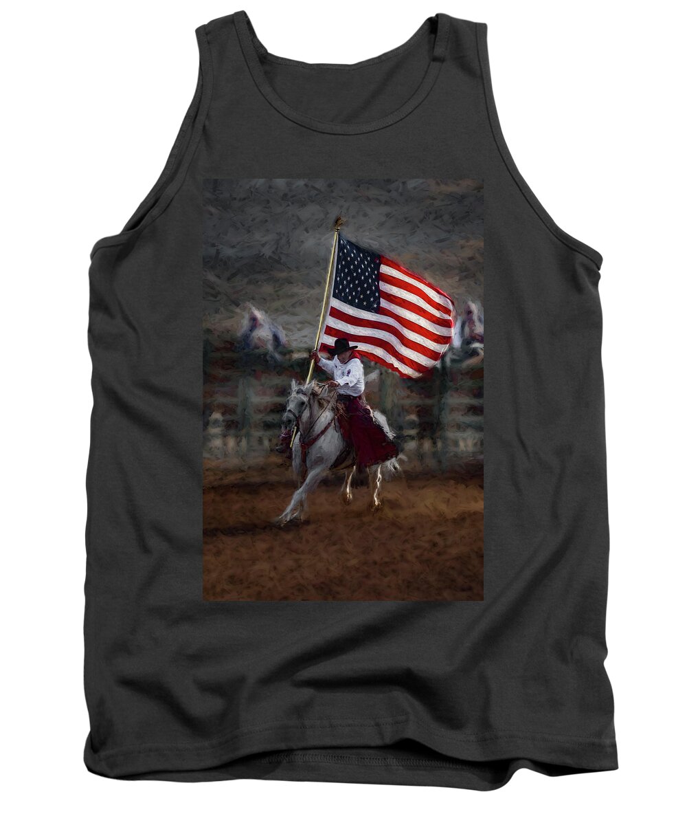 Rodeo Tank Top featuring the digital art Bring In Old Glory by Bruce Bonnett