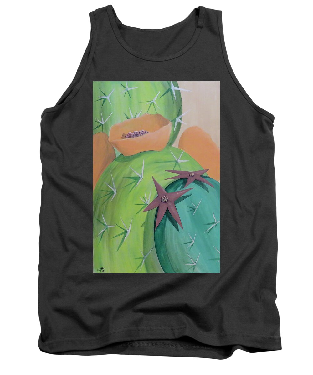 Cactus Tank Top featuring the painting Cactus Star by Ted Clifton