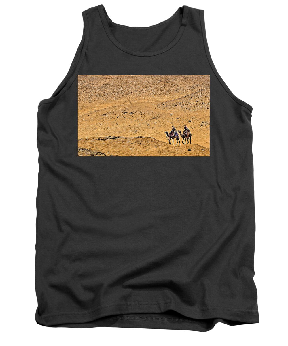 Camels Tank Top featuring the photograph Camels in the Desert by Bearj B Photo Art