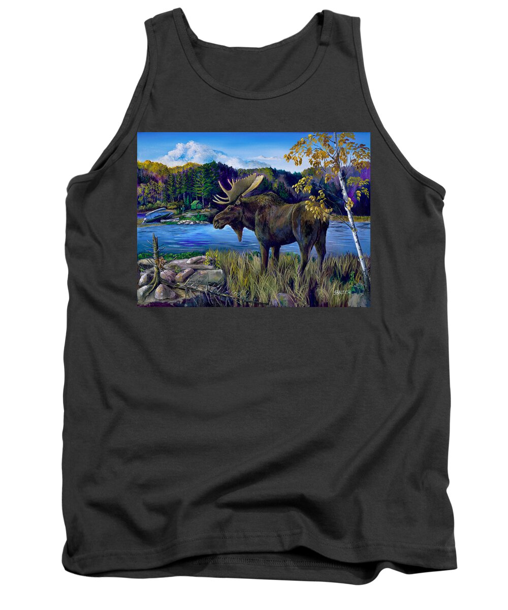 Moose Tank Top featuring the digital art Camp On Basswood by Joe Baltich