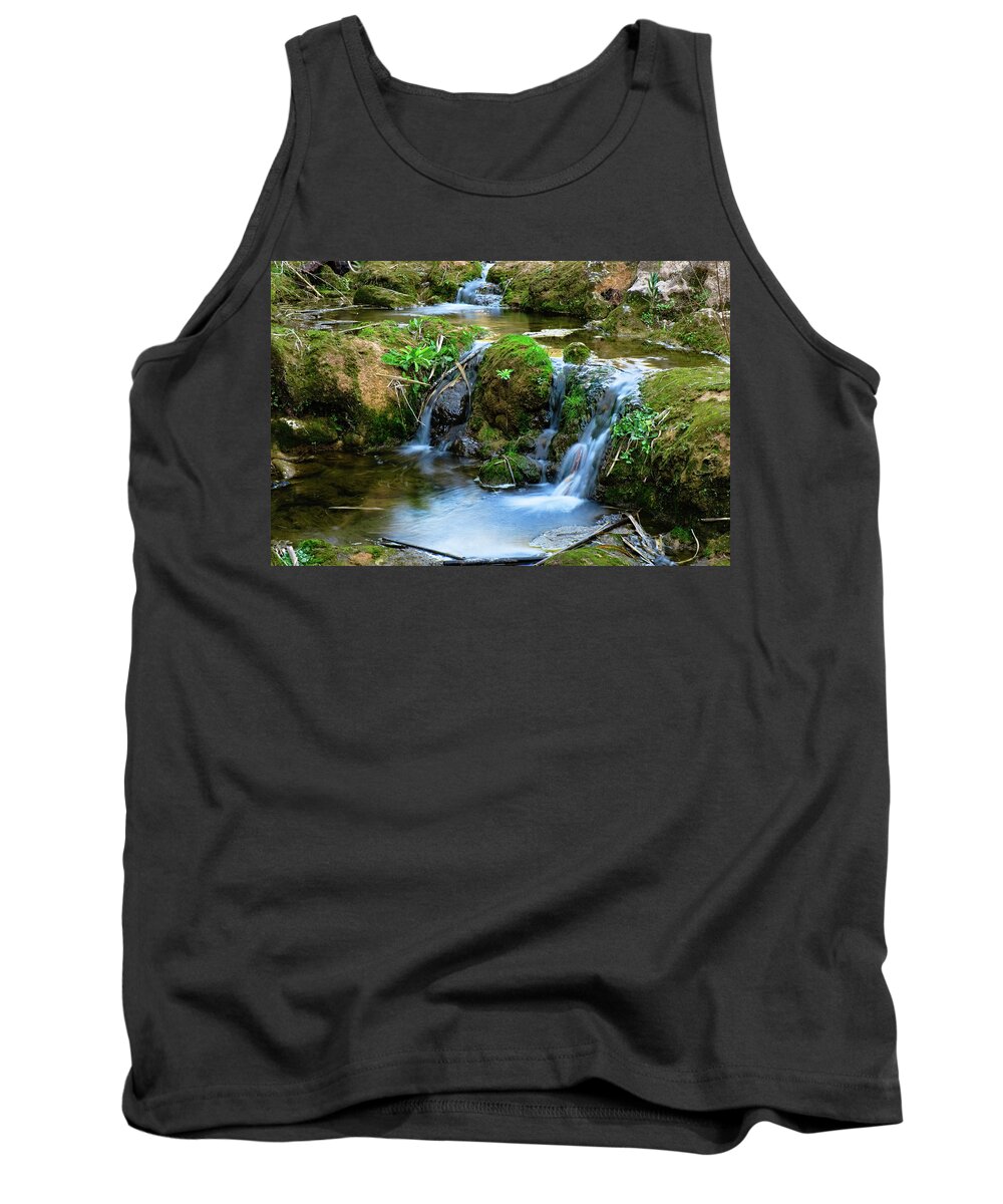 Pego Do Inferno Tank Top featuring the photograph Cascades in a peaceful creek scenery by Angelo DeVal