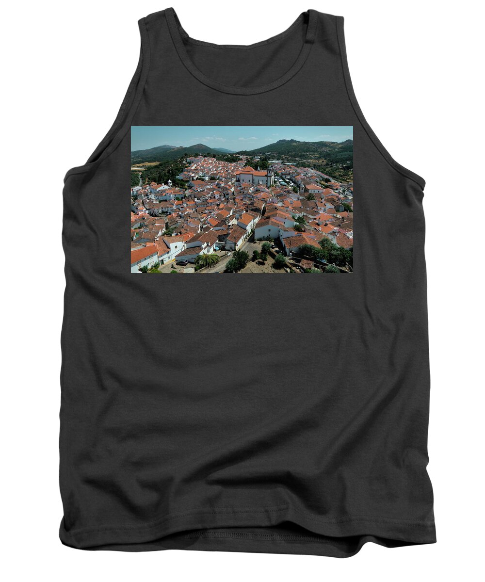 Castelo De Vide Tank Top featuring the photograph Castelo de Vide Rooftops and Mountains from Castle by Angelo DeVal