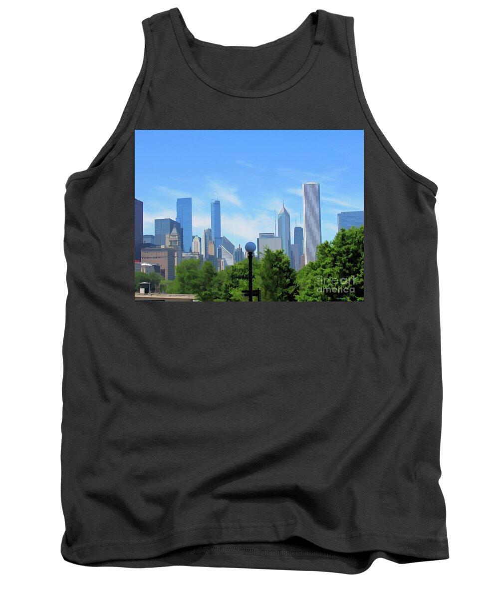 Chicago Tank Top featuring the photograph Chicago Skyline with a Wispy Sky by Roberta Byram