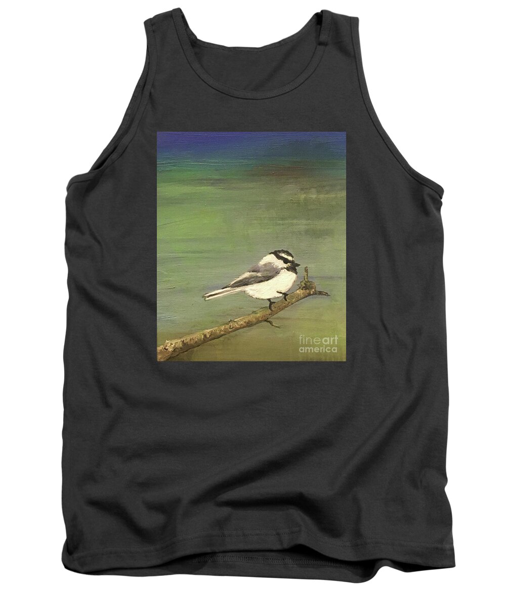 Mountain Chickadee Tank Top featuring the painting Chickadee dee dee by Shelley Myers