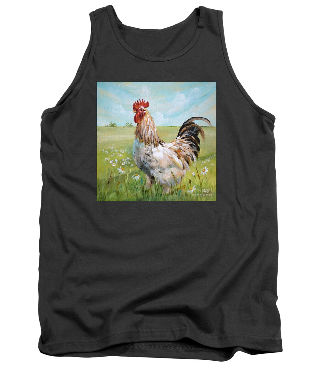 Chicken Tank Top featuring the painting Chicken Hearted - Rooster Painting by Annie Troe