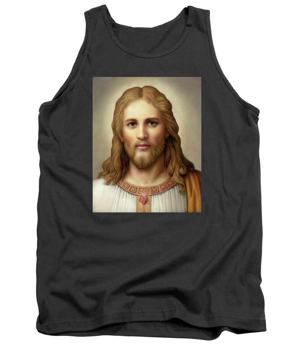 Christian Art Tank Top featuring the painting Christ with Sacred Heart by Kurt Wenner