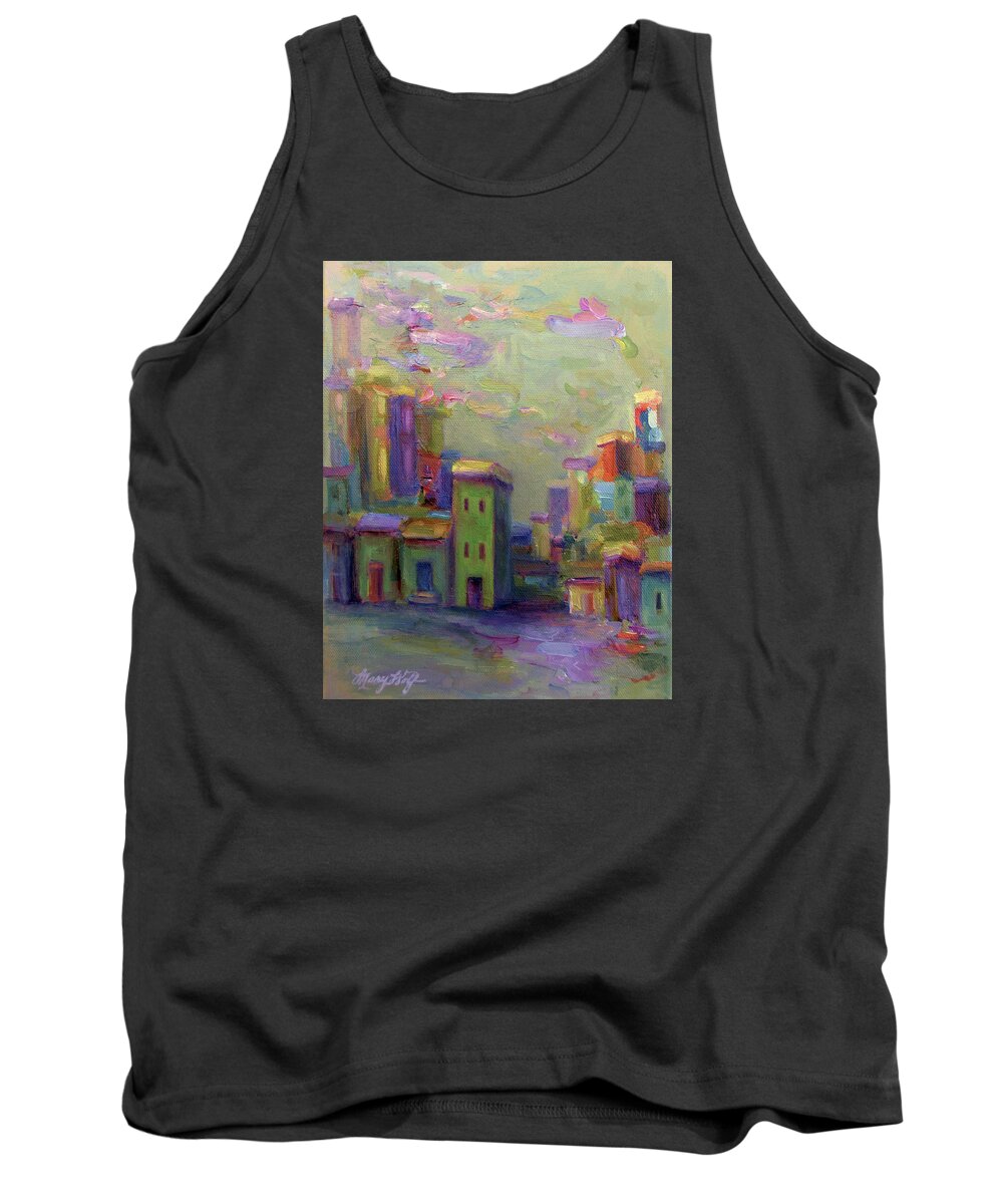 Cityscape Tank Top featuring the painting City of Color and Light by Mary Wolf