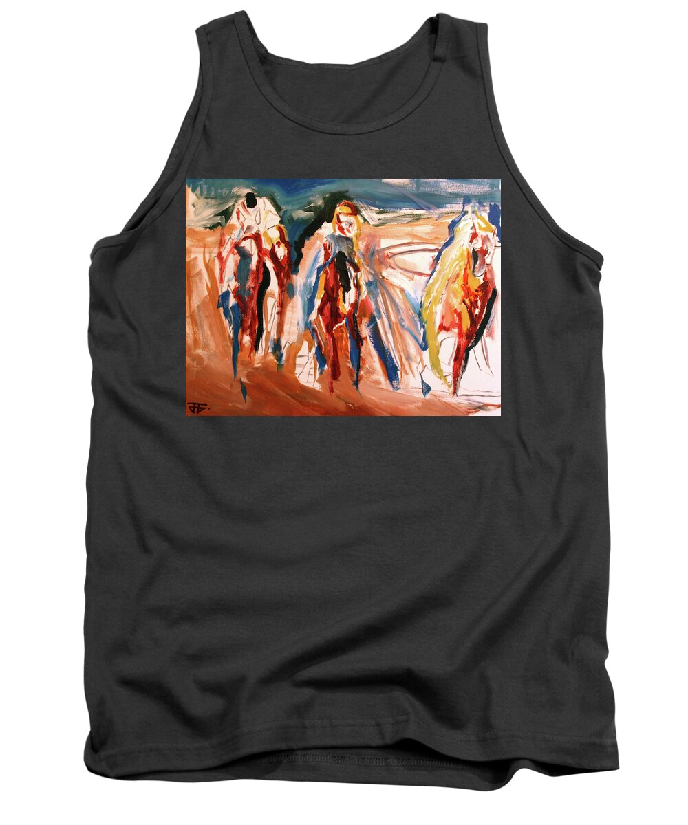 Kentucky Horse Racing Tank Top featuring the painting Coffee and Horses by John Gholson