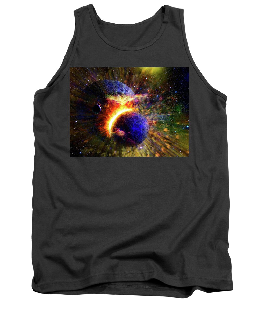  Tank Top featuring the digital art Collision of Planets in Space by Don White Artdreamer