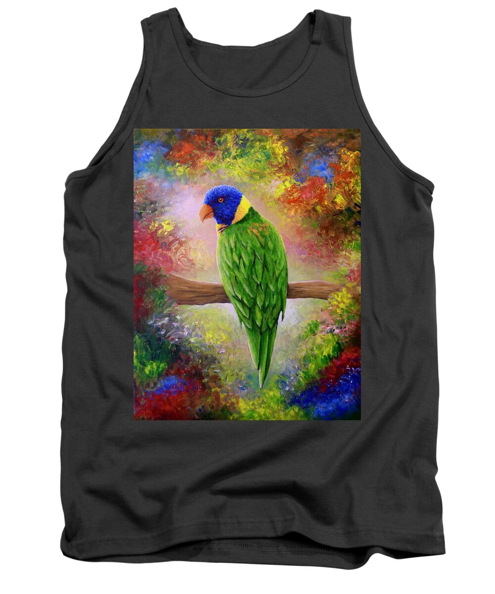 Bird Tank Top featuring the painting Colorful Bird 76 by Lucie Dumas