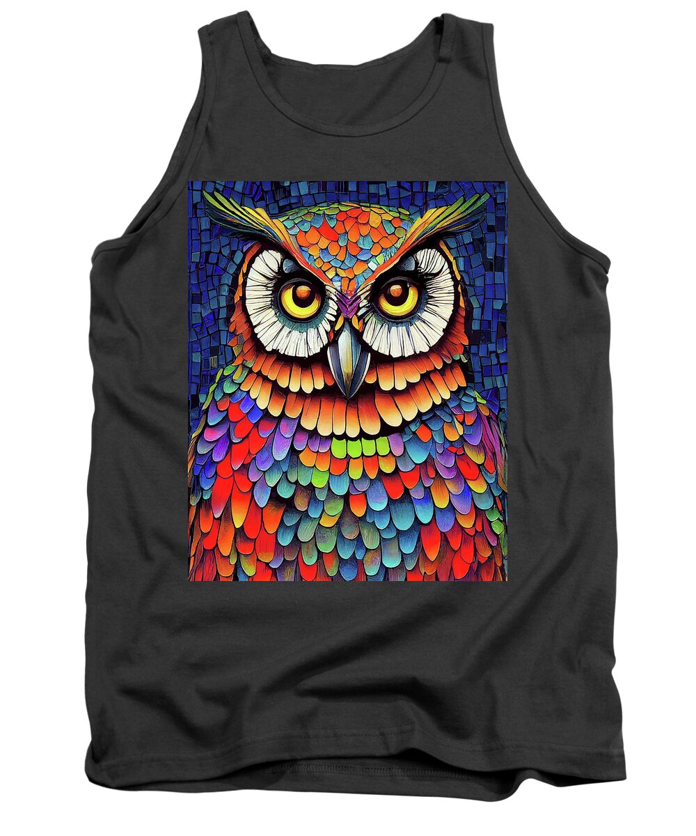 Owls Tank Top featuring the digital art Colorful Mosaic Owl by Mark Tisdale
