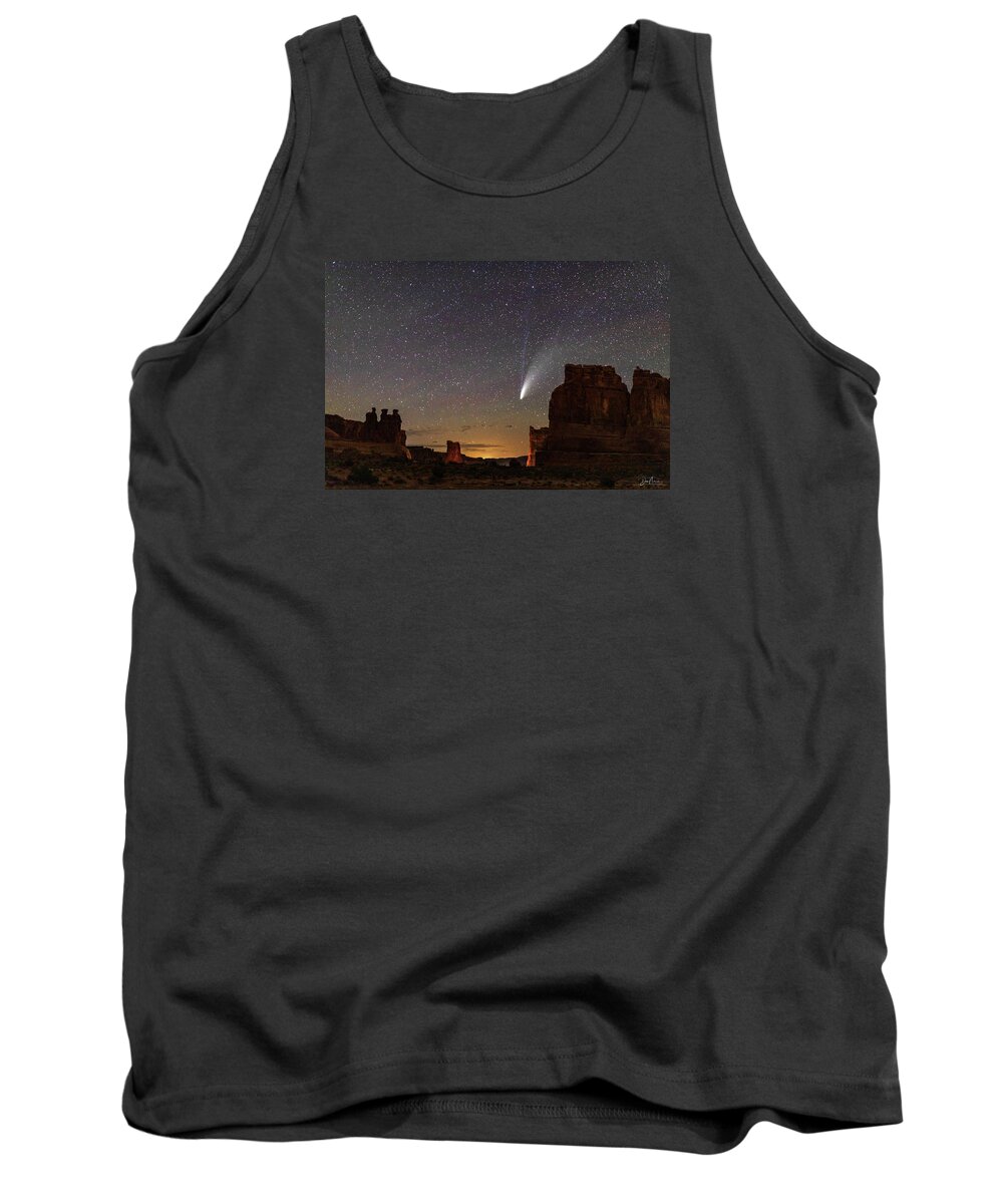 Moab Tank Top featuring the photograph Comet NEOWISE from Arches National Park by Dan Norris