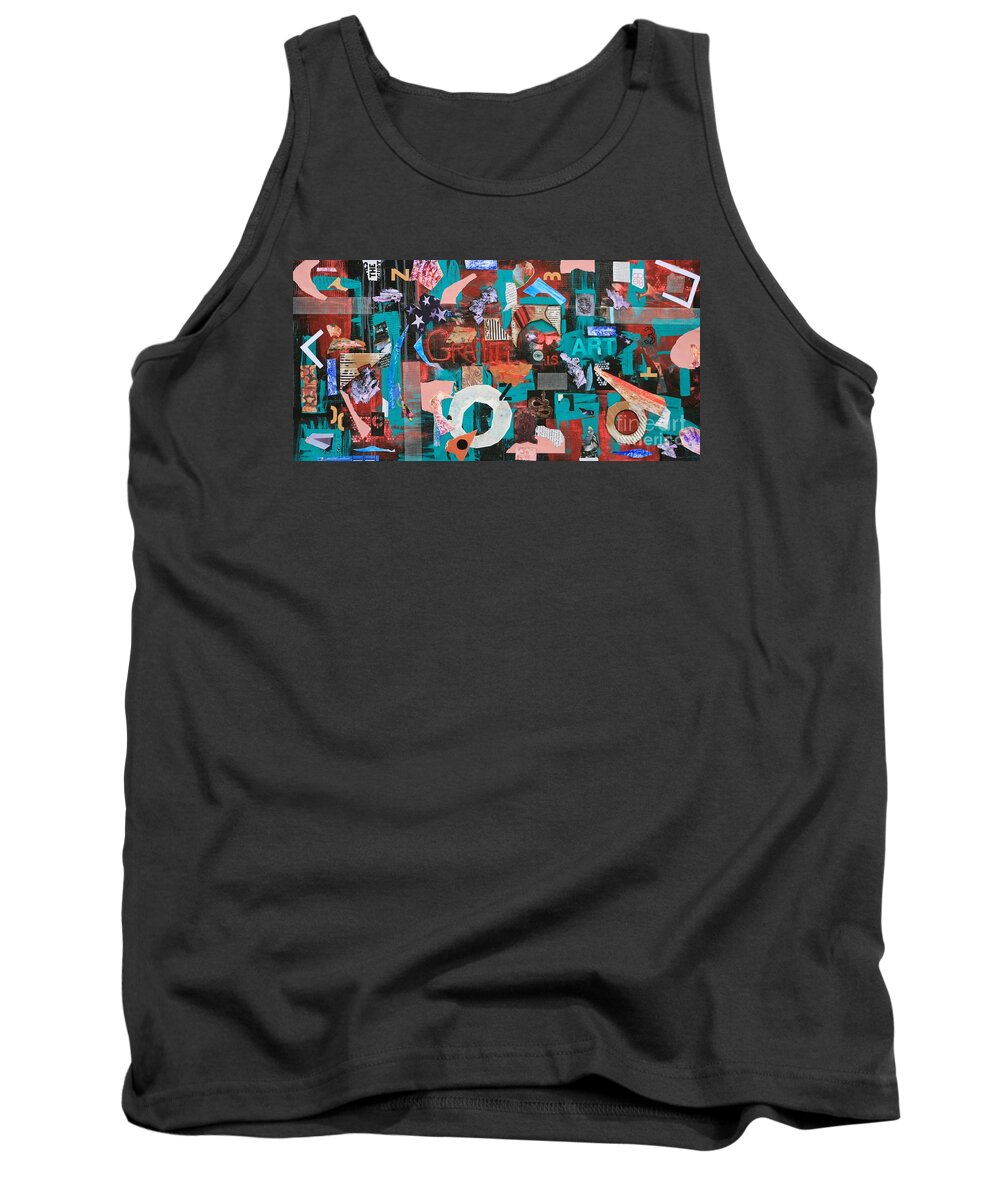Complex Collage Tank Top featuring the mixed media Complexity by Jean Clarke