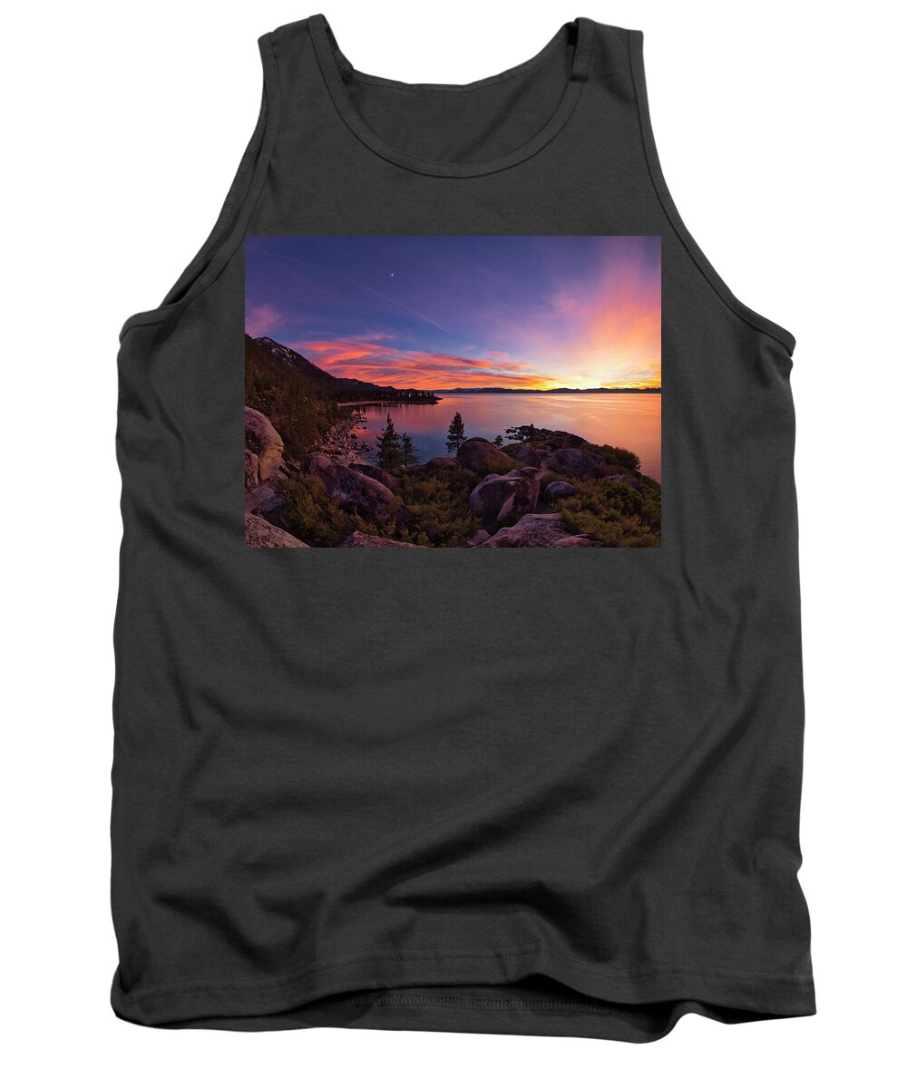Lake Tank Top featuring the photograph Crescent moon sunset, Lake Tahoe by Martin Gollery