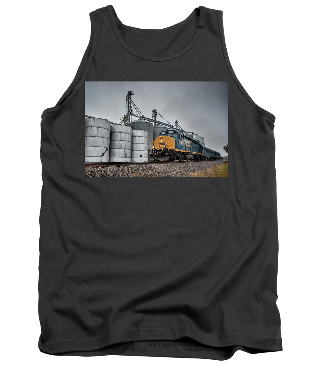 Railroad Tank Top featuring the photograph CSX Geometry Train W003 At Pembroke Ky by Jim Pearson