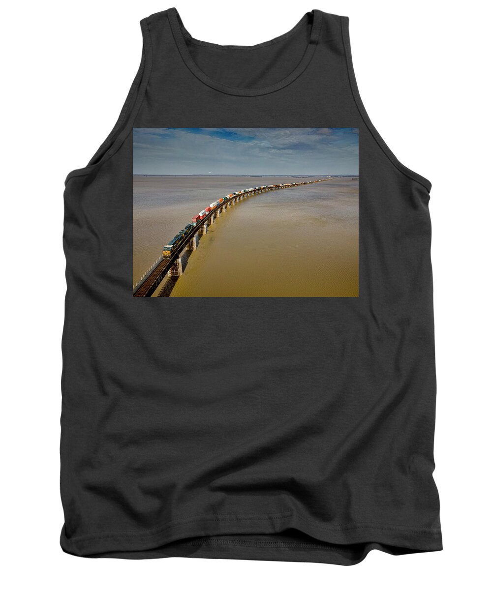 Railroad Tank Top featuring the photograph CSX Q025 Southbound over the Ohio River Floodwaters by Jim Pearson