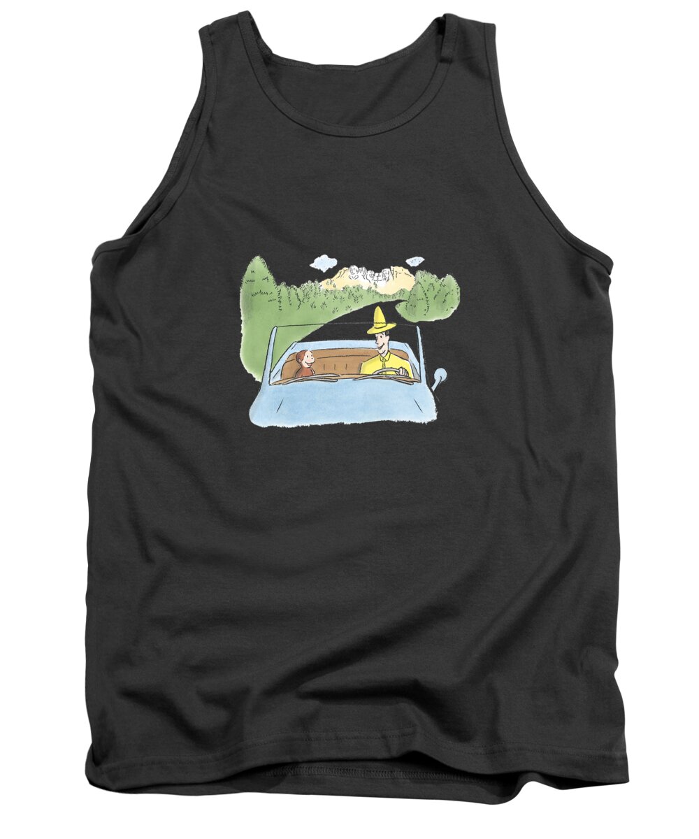 Curious George Car Ride Water Color Portrait Tank Top featuring the digital art Curious George Car Ride Water Color Portrait by Cristi Marsie