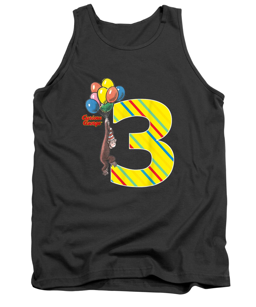 Curious George Vintage 3rd Birthday Balloons Graphic Tank Top featuring the digital art Curious George Vintage 3rd Birthday Balloons Graphic by Adie Caroli