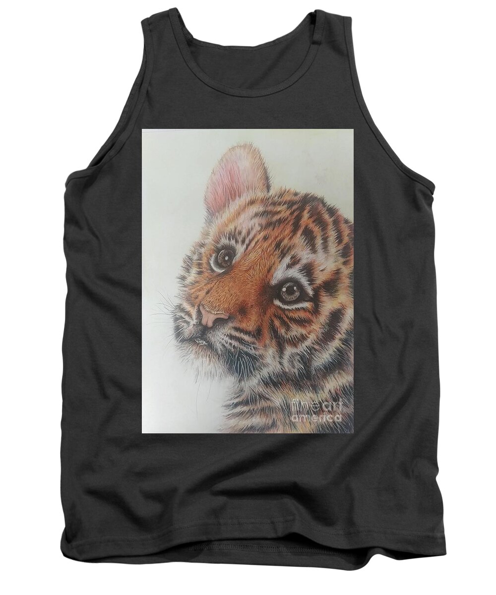 Big Cat Art Tank Top featuring the painting Cute Tiger cub by Heleen Wessels