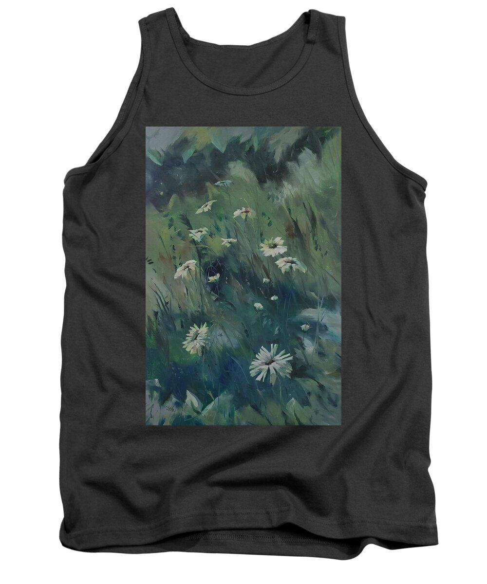 Flower Tank Top featuring the painting Daisy-A-Day by Sheila Romard