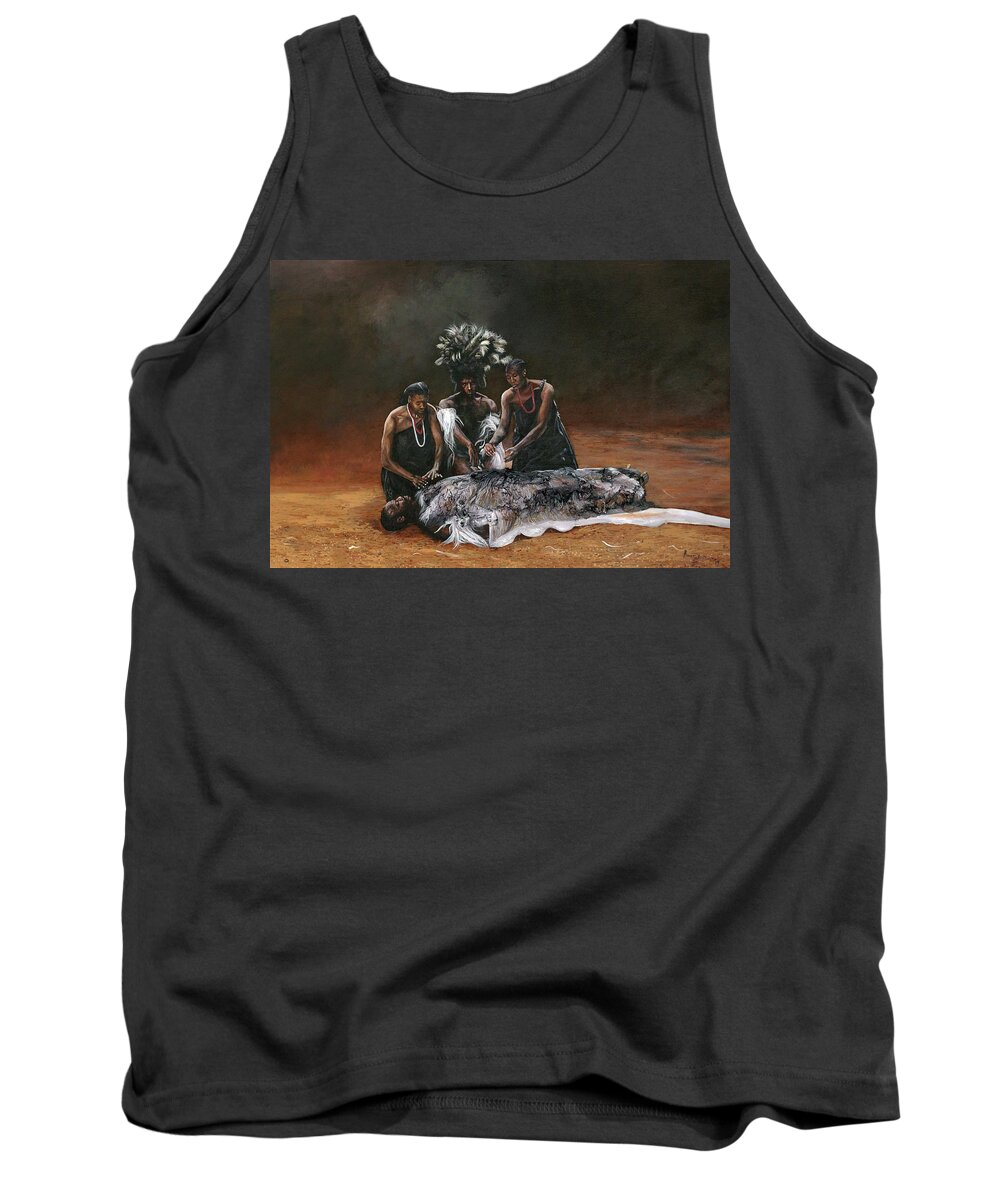 African Art Tank Top featuring the painting Death of Nandi by Ronnie Moyo