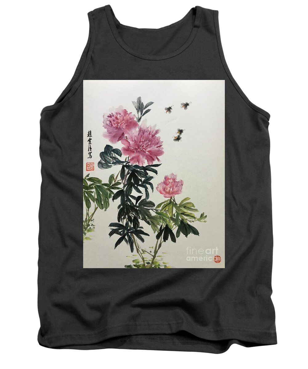 Peony Flowers Tank Top featuring the painting Depend On Each Other - 2 by Carmen Lam
