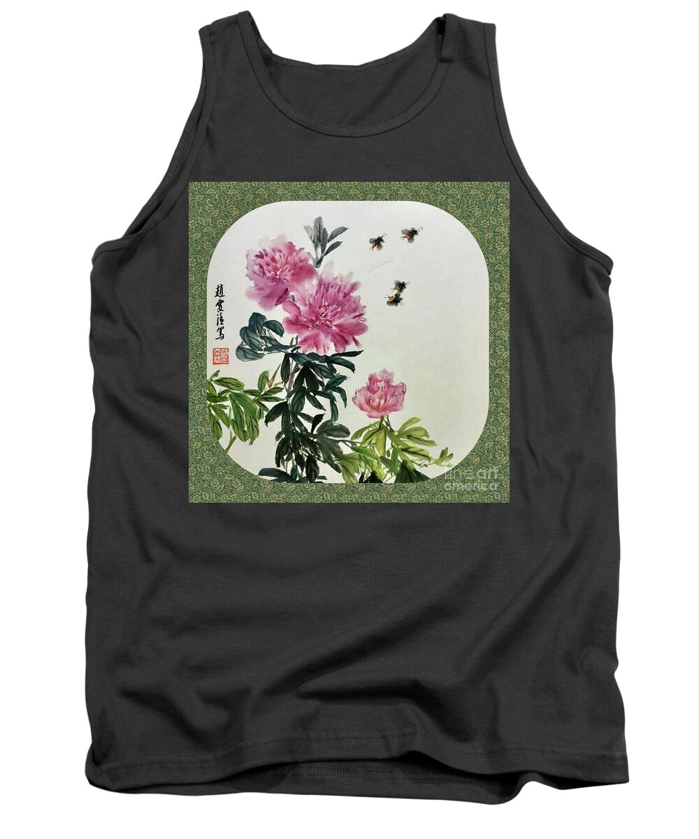 Peony Flowers Tank Top featuring the painting Depend On Each Other - 3 by Carmen Lam