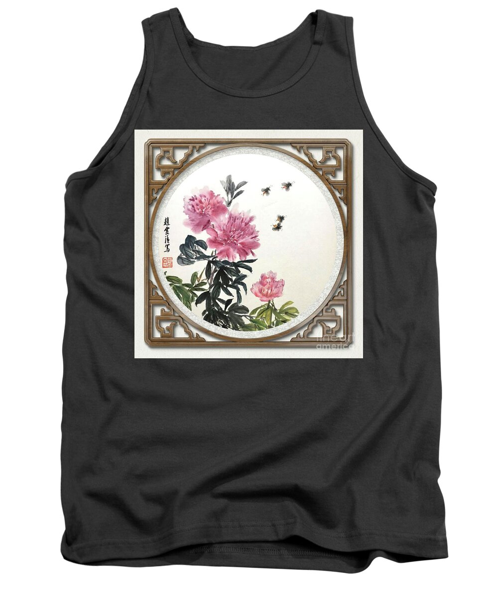 Peony Flowers Tank Top featuring the mixed media Depend On Each Other - 6 by Carmen Lam