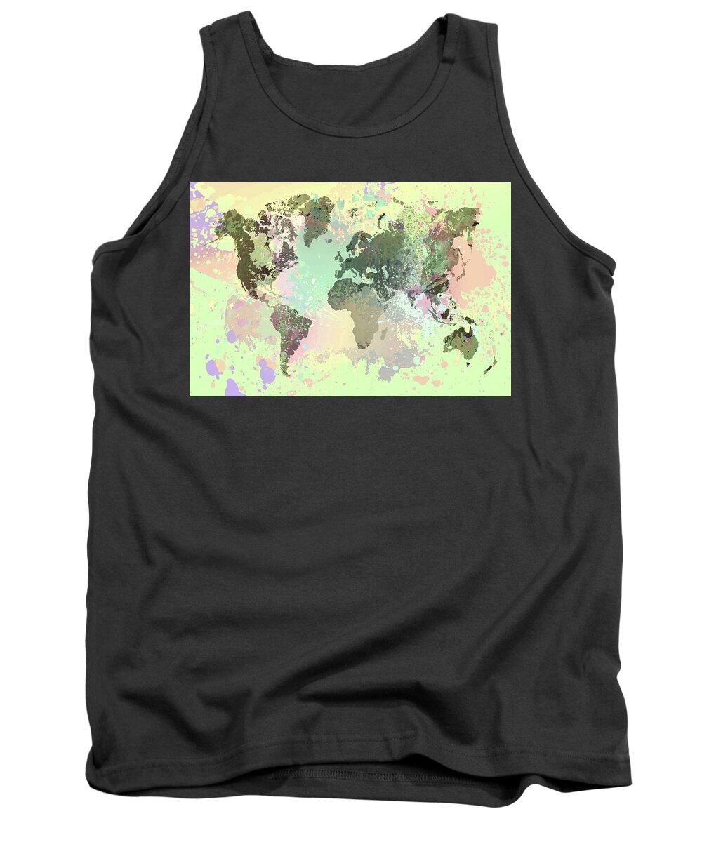 World Tank Top featuring the digital art Design 158 world map by Lucie Dumas