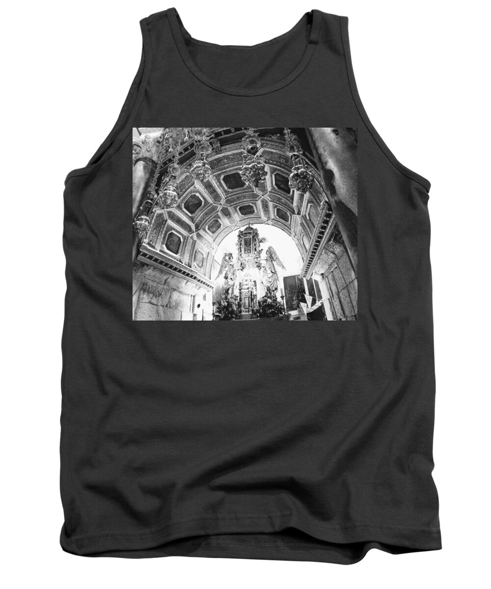 Black And White Tank Top featuring the photograph Detail of a Croatian Church by Annalisa Rivera-Franz