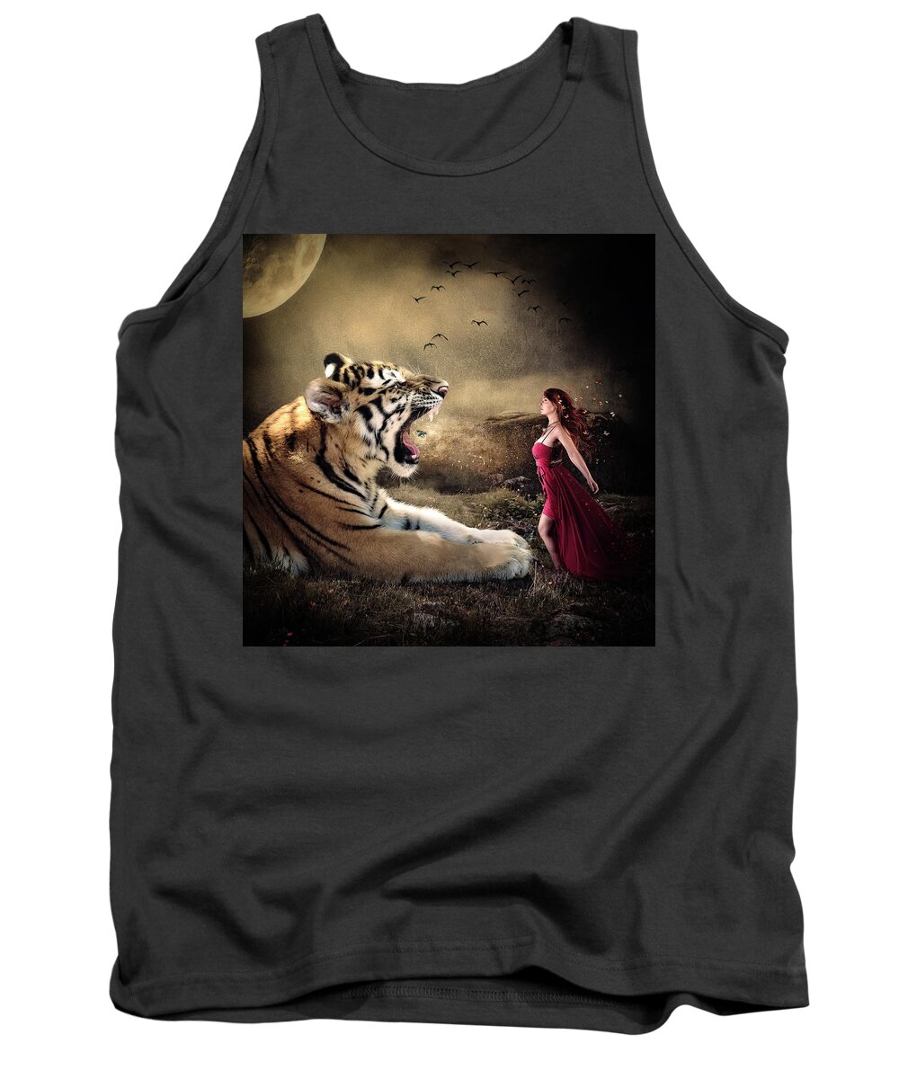 Tiger Tank Top featuring the digital art Determination by Maggy Pease