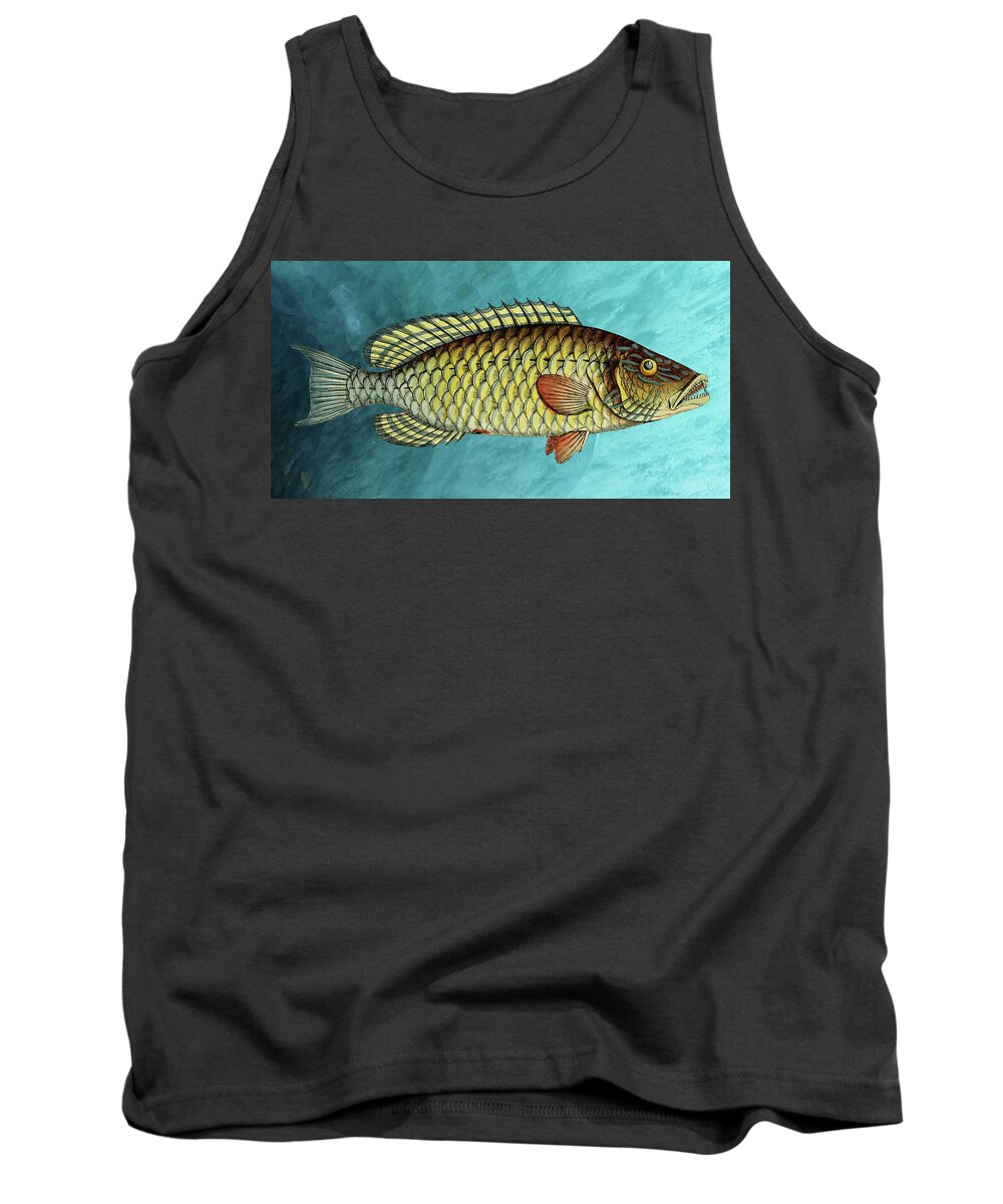 Fish Portrait Tank Top featuring the mixed media Distinguished Citizen of the Deep by Lorena Cassady