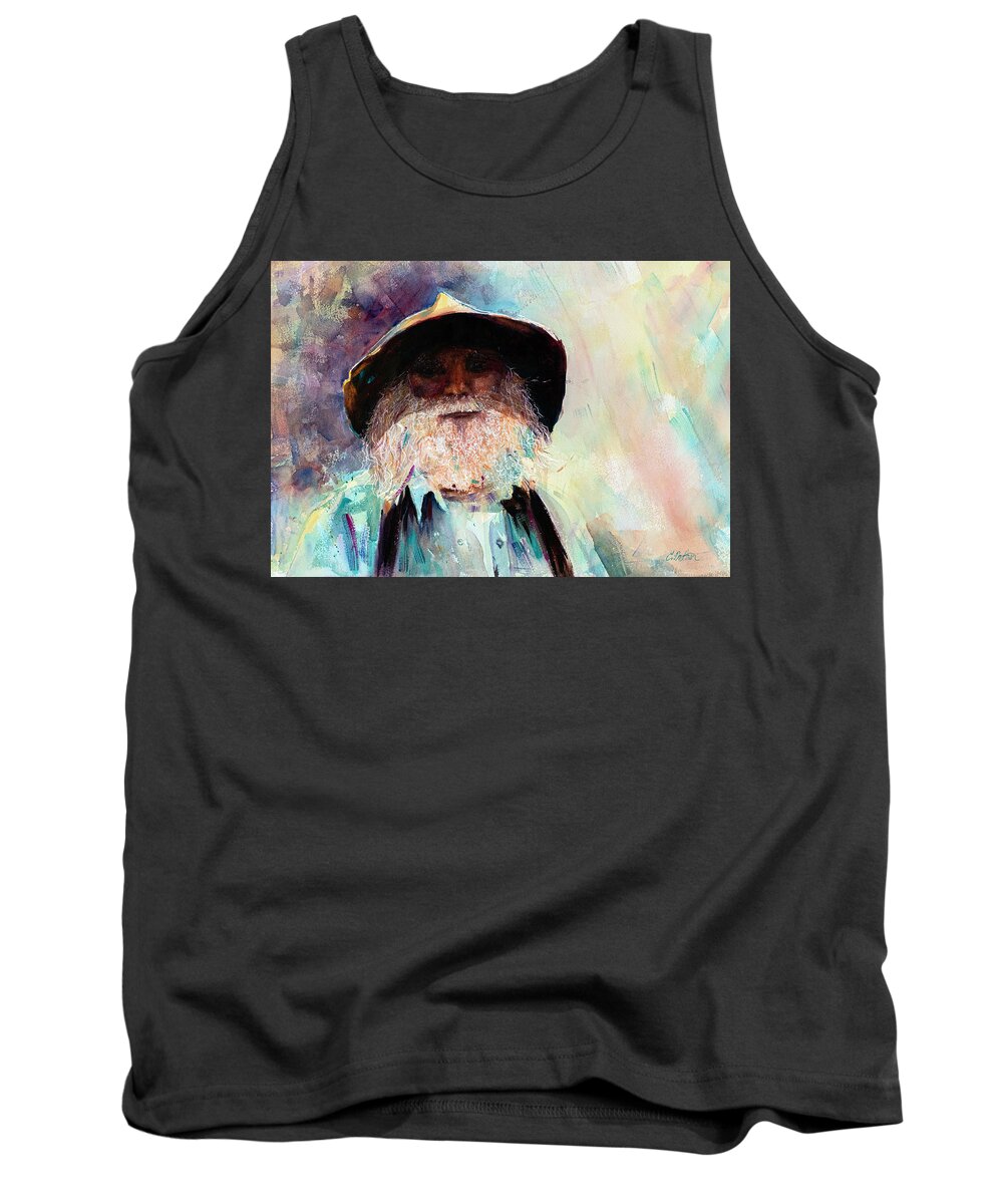 Old Timer Tank Top featuring the painting Don The Junk Yard Man by Cheryl Prather