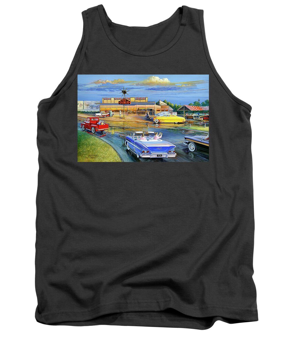 1958 Tank Top featuring the painting Dragging the Circle - Hub Diner by Randy Welborn