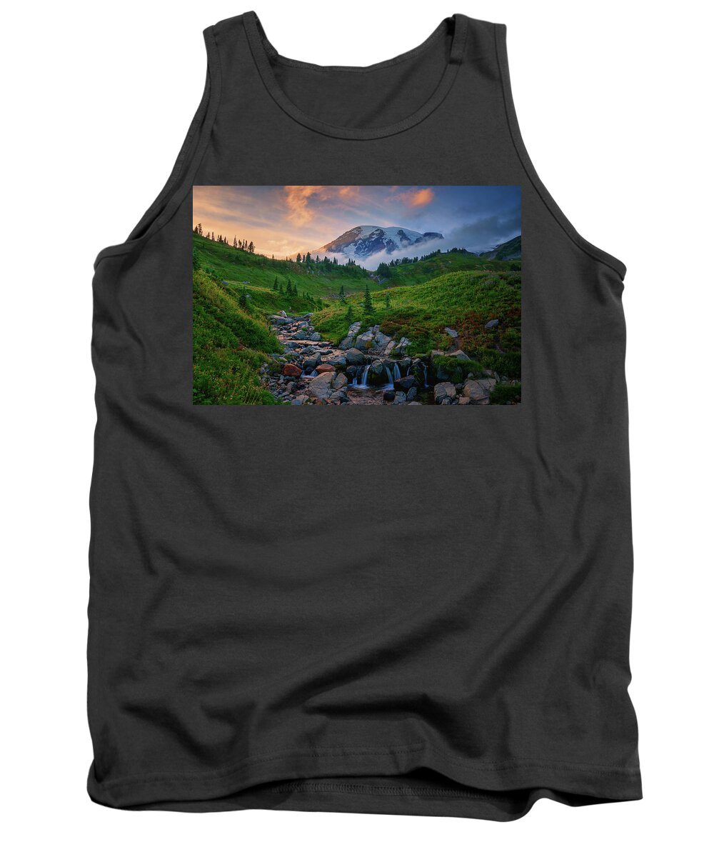 Mount Rainier Tank Top featuring the photograph Edith Creek Sunset by Dan Mihai