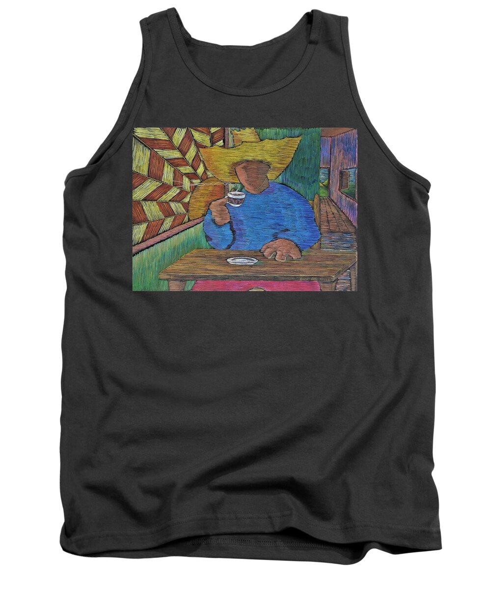 Coffee Tank Top featuring the painting El cafecito by Oscar Ortiz