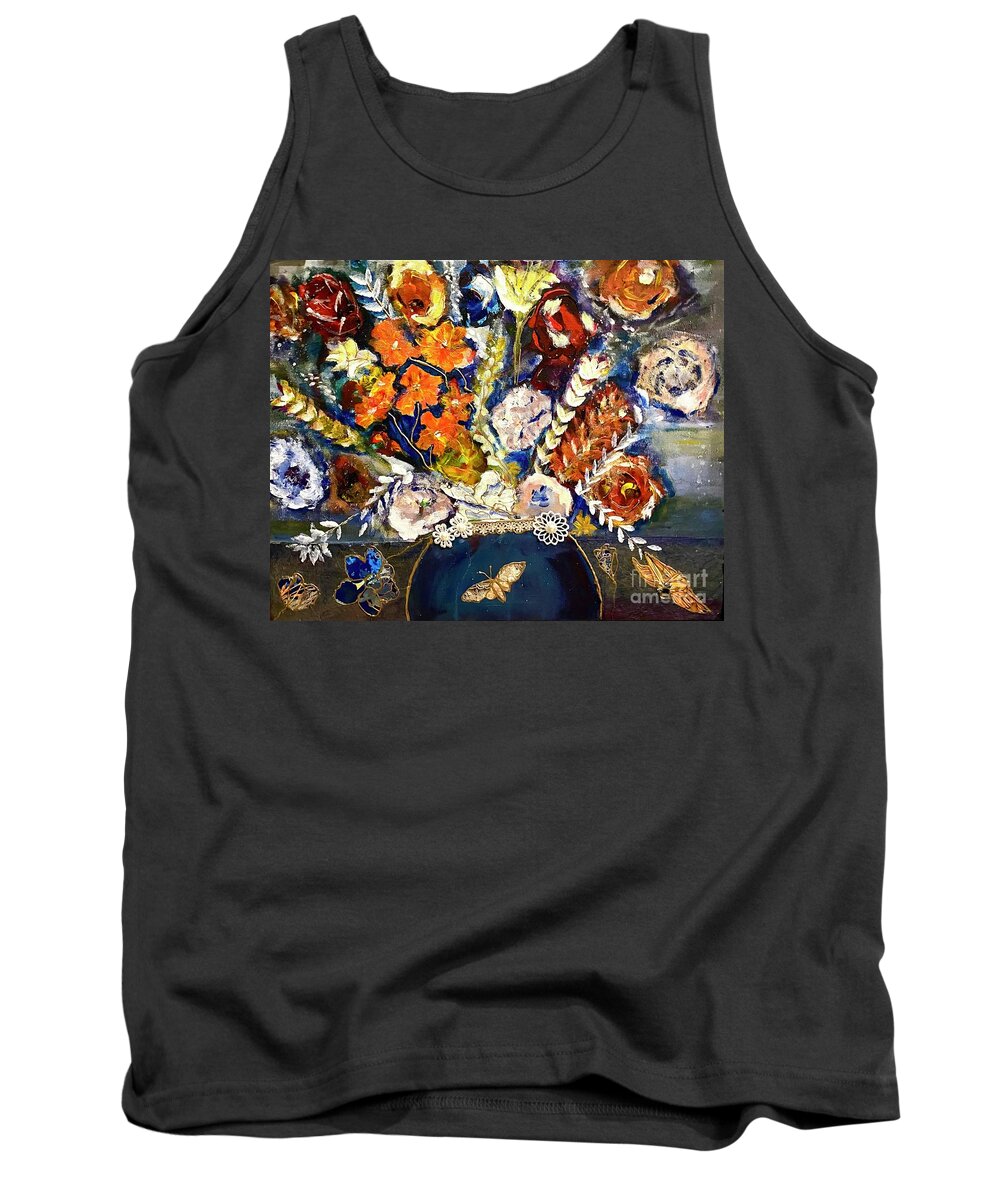 Flowers Butterfly Blue Colorful Tank Top featuring the painting Escaping Normal by Kathy Bee