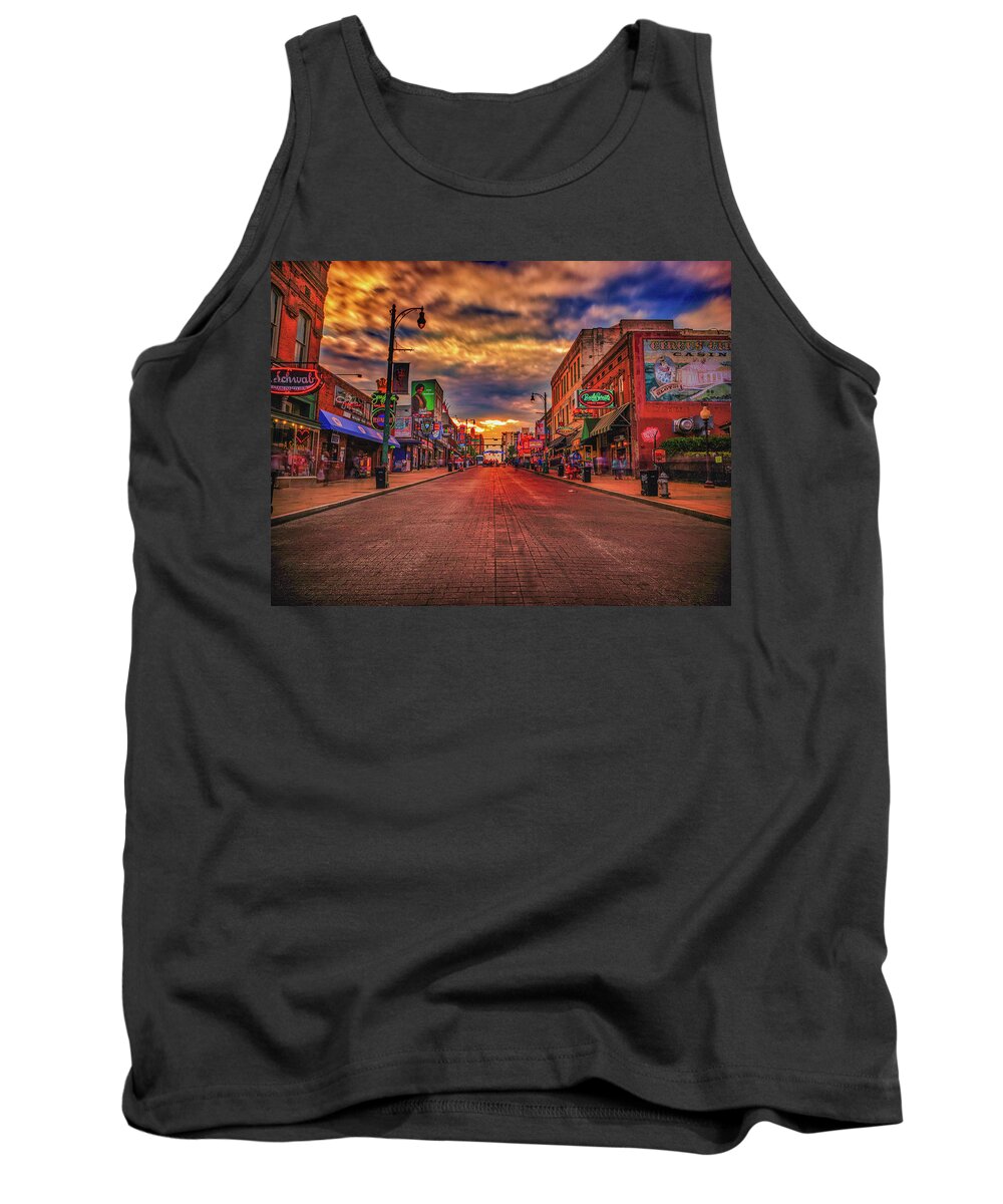 Beale Tank Top featuring the photograph Evening Glow on Beale Street by James C Richardson