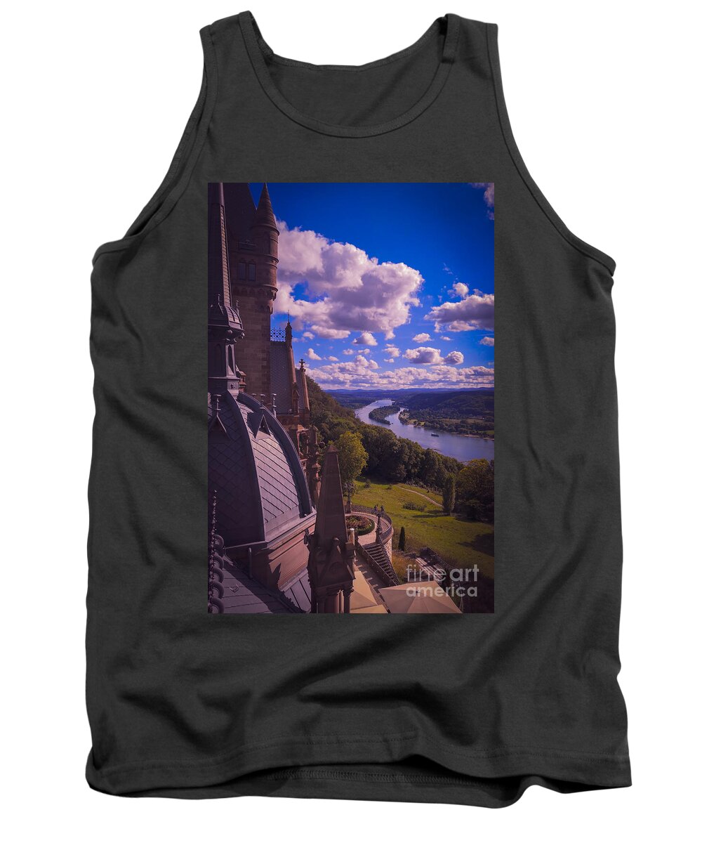 Castle Tank Top featuring the photograph Fairy tale view of the Rheine valley from the Drachenburg castle by Mendelex Photography
