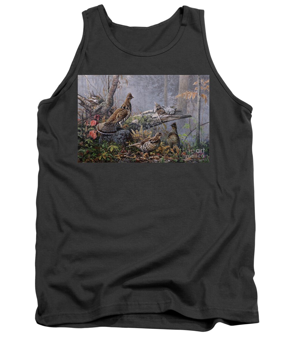 Scott Zoellick Tank Top featuring the painting Fall Gathering Roughed Grouse by Scott Zoellick