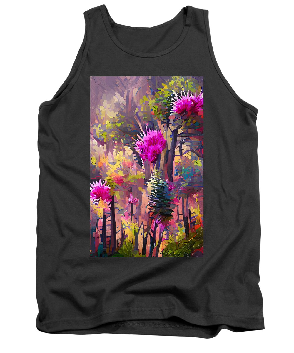 Fantasy Tank Top featuring the mixed media Fantasy Forest by Ann Leech