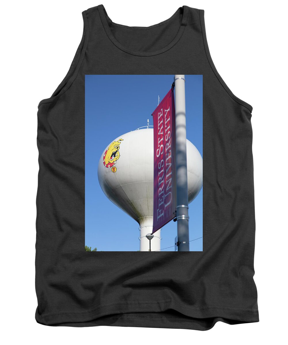 Ferris State Tank Top featuring the photograph Ferris State University water tower and banner by Eldon McGraw