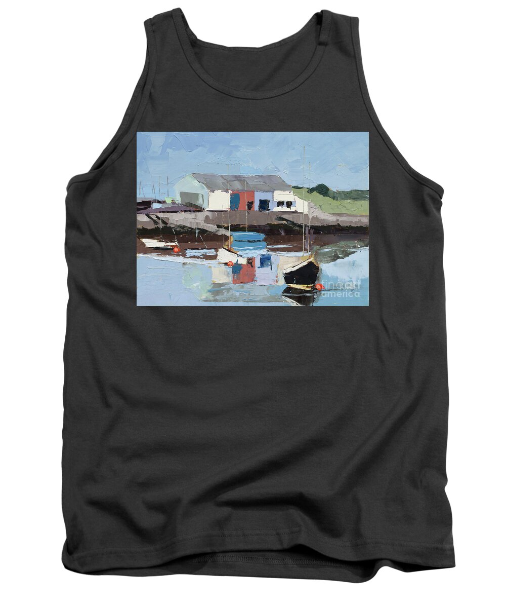 Findhorn Tank Top featuring the painting Findhorn Marina - Plein Air, 2015 by PJ Kirk