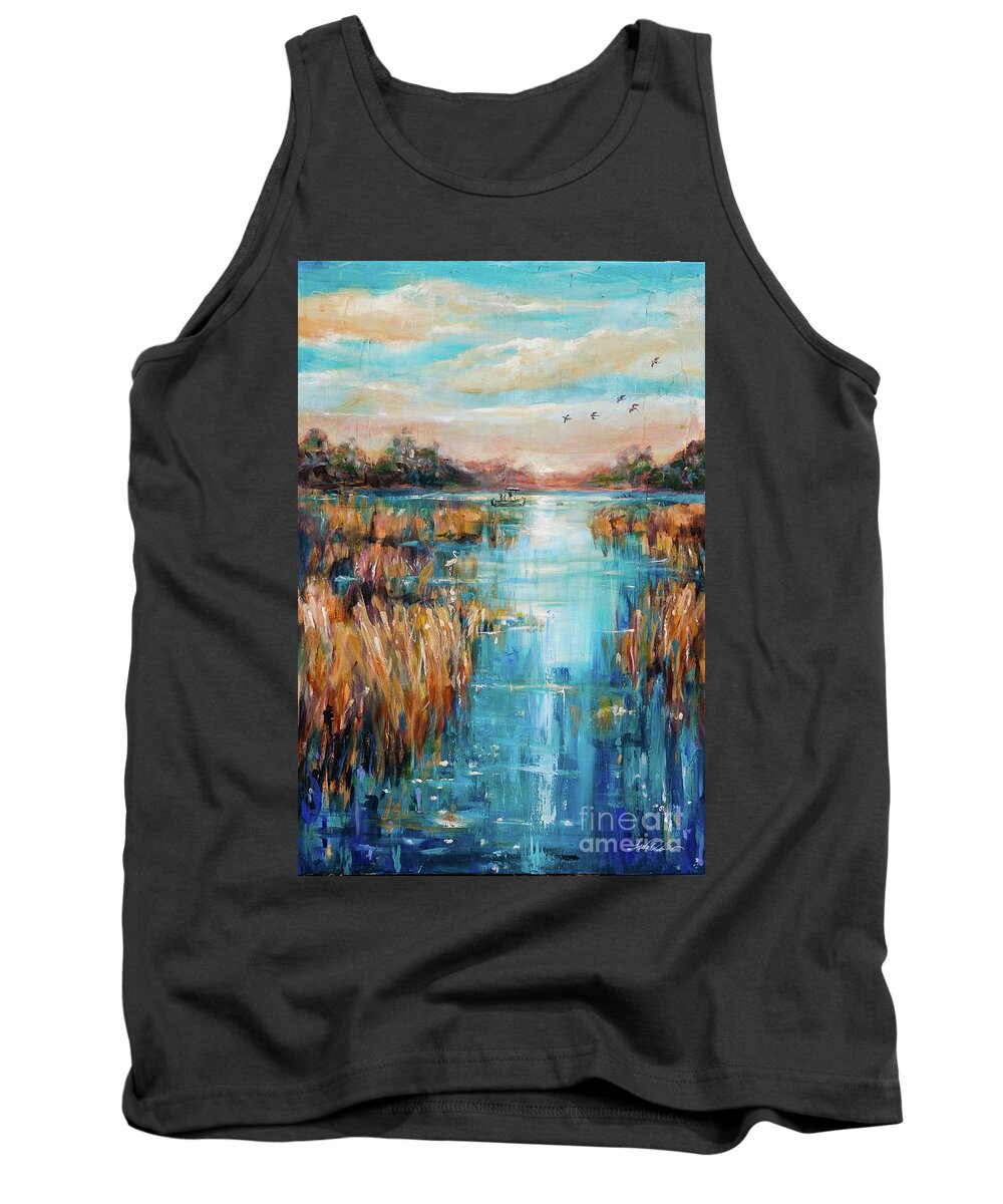 Southern Tank Top featuring the painting Fishing Day by Linda Olsen